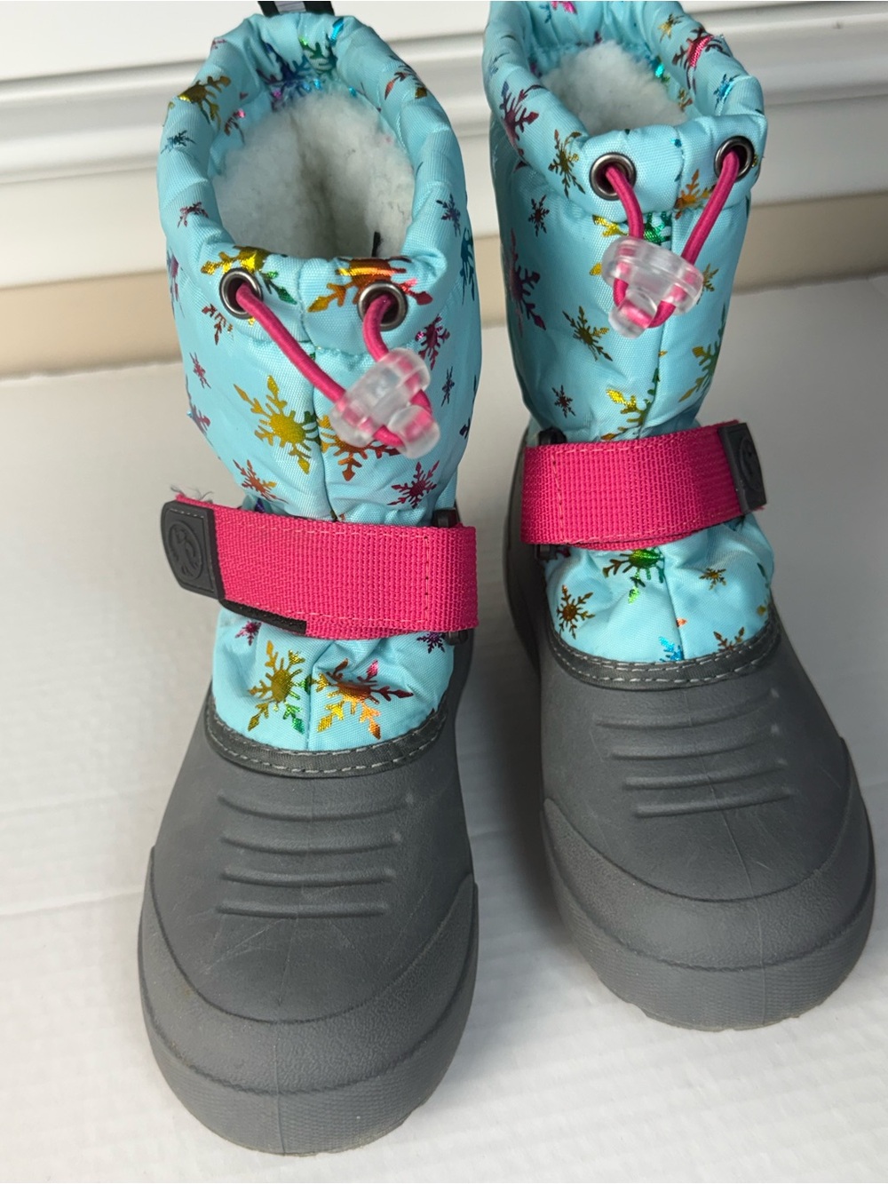 Kids Waterproof Winter Boots - Light Blue with Pink Accent size 12